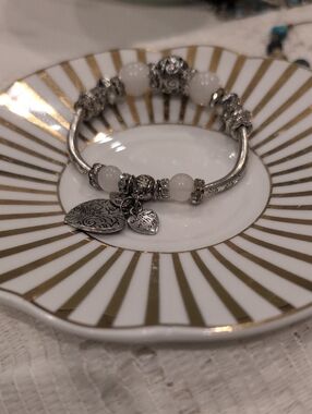 Vintage Silver Bead & Heart Charm Bracelet - "Made with Love" Floral Charms